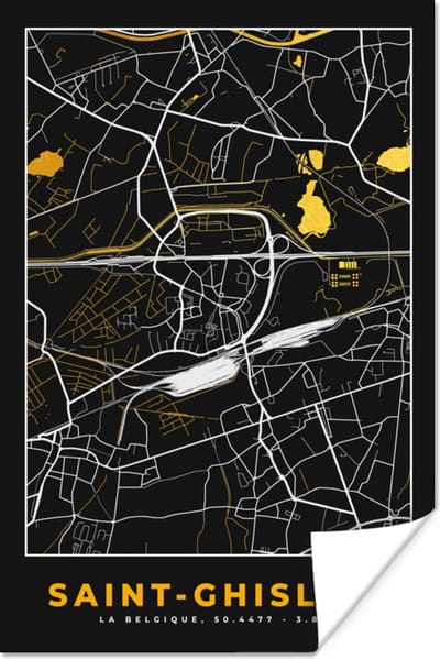 Poster Kaart - Goud - Stadskaart - België - Plattegrond - 120x180 cm XXL
