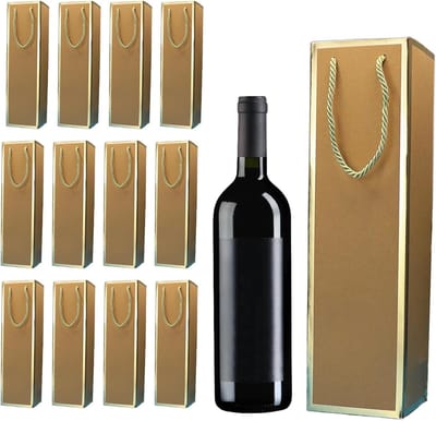 Kraft wijn cadeauzakken voor flessen - 20 stuks, stevige geschenkzakken met handvat voor bruiloften en feesten
