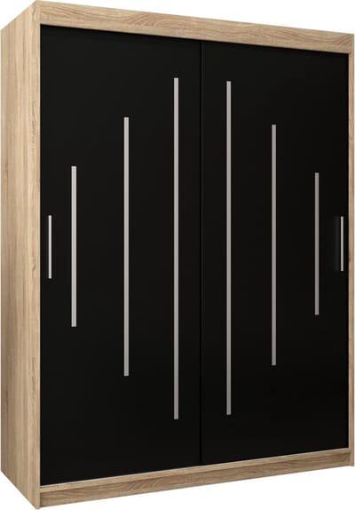 InspireMe - Kledingkast met 2 schuifdeuren, Modern-stijl, Een kledingkast met planken (BxHxD): 150x200x62 - MALTESE 150 Sonoma Eik + Zwart Mat