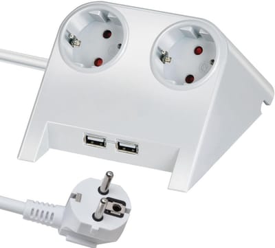 StayPowered Stekkerdoos - Jouw Ultieme Bureaublad Power Hub! - Rubberen Antislipvoetjes - 2 Stopcontacten - 2 USB Aansluitingen - 1.8m Lange Snoer - Strak en Praktisch Ontwerp - Wit - Levering Sneller dan Aangegeven!
