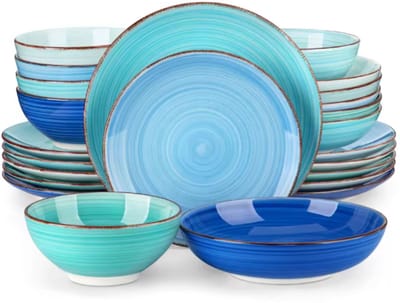 Serviesset 24 delig Blauw - 8 persoons, Dinerborden en Bordenset - Voor Diner, Keuken, Dagelijks Gebruik en Ontbijt