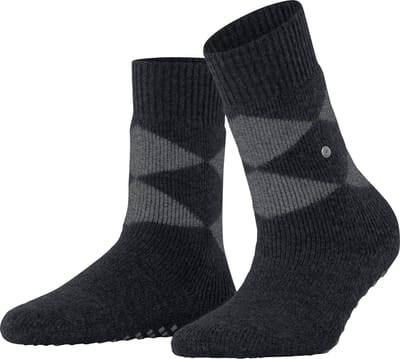 Burlington Cosy Argyle antislip noppen wol huissokken dames zwart - Maat 36-41