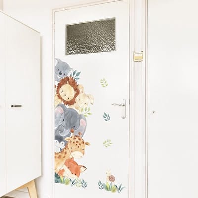 Grote muur- of deur stickerset Lovely Wood Animals - muursticker - dieren - wood - decoratie - kinderkamer - babyshower