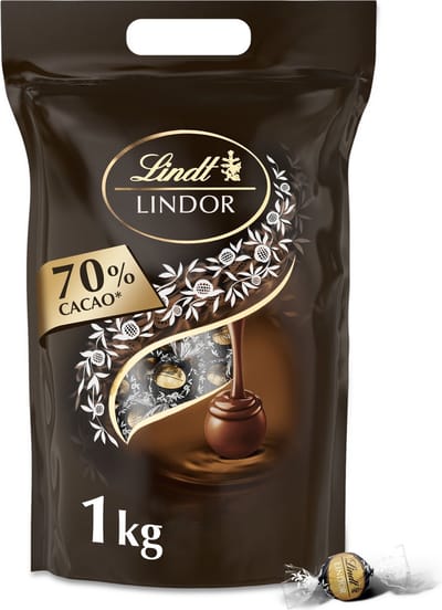 Lindt LINDOR 70% pure chocolade bonbons 1kg - 80 zacht smeltende pure chocolade bonbons - hersluitbare verpakking