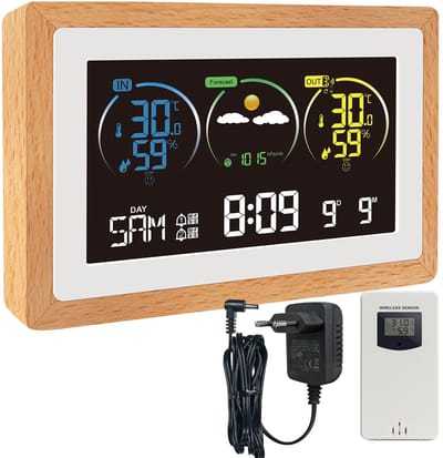 Weerstation Draasloos Binnen/Buiten - Weerstation - Multifunctioneel - Draadloze Buiten- en Binnensensor - Digitale DCF Radioklok - Voor Thuisgebruik