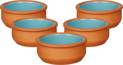 La Dehesa Tapas/creme brulee serveer schaaltjes - 18x - mini - terracotta/blauw - 8 x 4 cm
