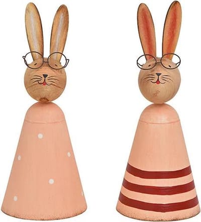 Konijnen Met Bril - set van twee - paasdecoratie - metaal & hout - roze