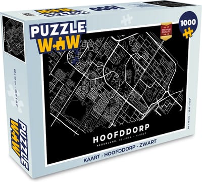 Puzzel Kaart - Hoofddorp - Zwart - Legpuzzel - Puzzel 1000 stukjes volwassenen