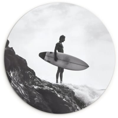 WallCircle® Wandcirkel 120x120 cm - Muurcirkel Surfer - Rots - Oceaan - Golven - Muurdecoratie woonkamer - Wanddecoratie slaapkamer - Kamer decoratie accessoires - Ronde schilderijen XXL