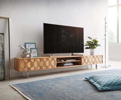 Tv-meubel Fevo acacia natuur 240 cm 4 deuren L-pootjes lowboard