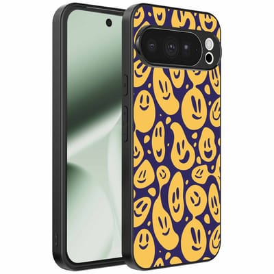 Geschikt voor Google Pixel 10 Pro XL Telefoonhoesje met smiley opdruk - TPU backcover case emoji design - Paars Geel - Smartphonica geschikt voor Google Pixel 10 Pro XL