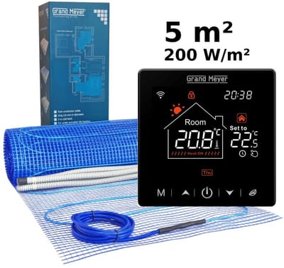 Elektrische vloerverwarmingsset 5 m², 200 W/m² + SN-20 Wi-Fi programmeerbare thermostaat