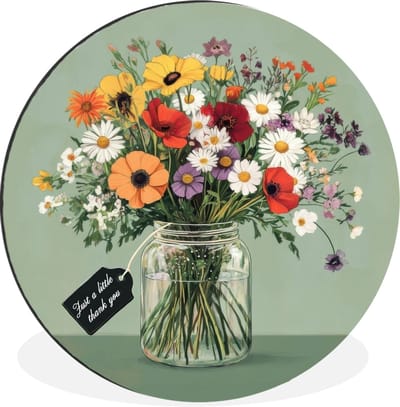 WallCircle - Wandcirkel - Muurcirkel - Bloemen - Vaas - Kaartje - Aluminium - Dibond - 30x30 cm - Binnen en Buiten