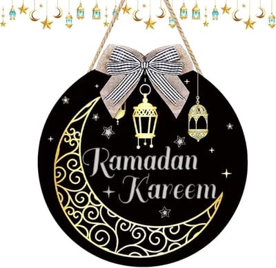 Famanu – Houten Deurdecoratie Elegante Ramadan Decoratie -Mubarak Maan -Handbord -Islamitisch -Ramadan Deurdecoraties
