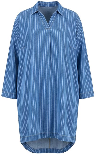 Laurasøn - Dames - Denim jurk met strepen lange mouwen - Blauw denim - Maat 44+