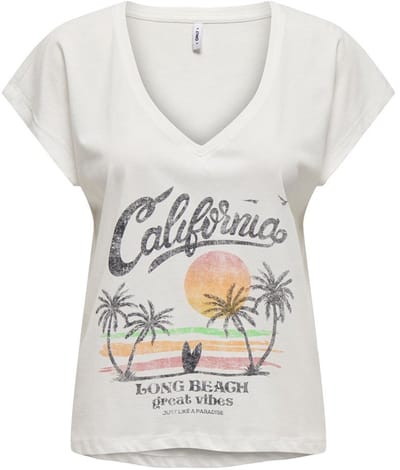 Only Mila Life T-shirt Met Korte Mouwen En V-hals Wit XS Vrouw