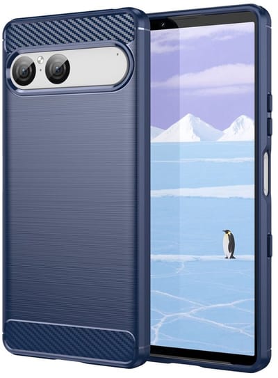 Geborsteld TPU Hoesje Geschikt voor Sony Xperia 10 VII | Beschermhoes | Back Cover | Flexibel TPU | Stijlvol Carbon | Dun | Blauw