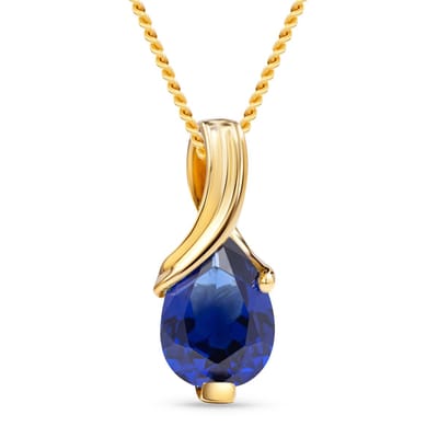 Miore Pure Collier Ketting Dames met Hanger - 14 Karaat Verguld Zilver - Met Blauwe Saffier - 45 cm