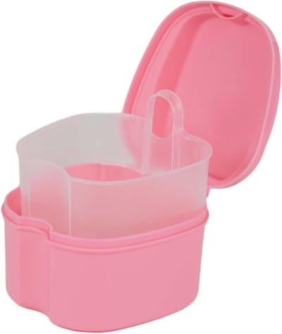 Kunstgebitskoffer - Reinigingsbakje - Kunstgebit Reinigen - Met Uitneembaar Zeefje - 7.6 x 5.1 x 7.6 cm - Roze