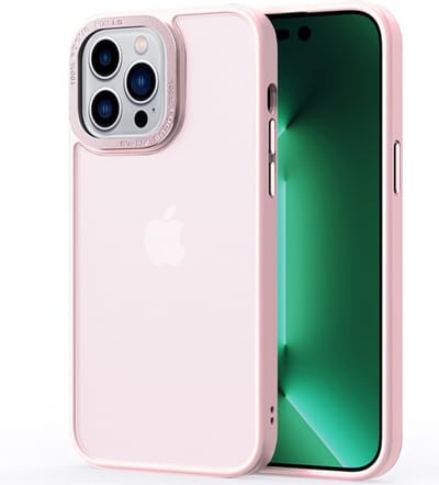 Lunso - Geschikt voor iPhone 15 Pro Max - Back cover hoesje - Metalen ring Lichtroze