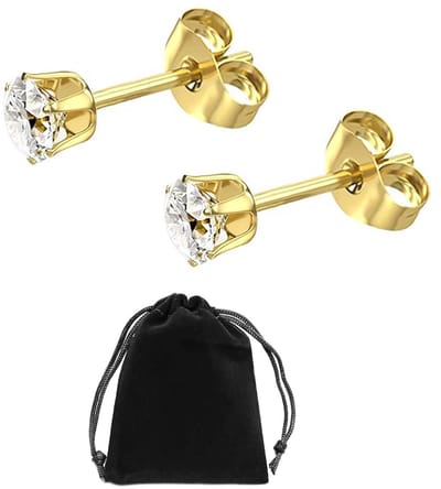 Dailygoods- Oorbellen Goud - 316 Roestvrij Staal - Hypoallergene Oorbellen - 3 mm - Opbergtas - Geschikt voor Feesten - Oorbel