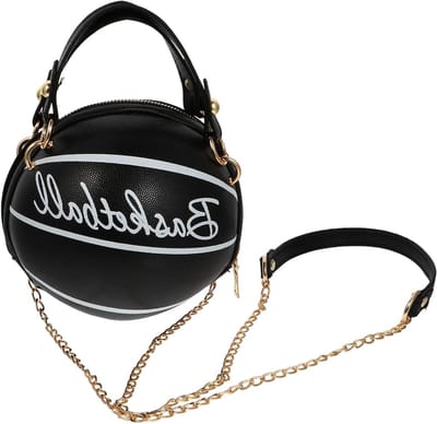 Ronde Handtas in Basketbalvorm - Dames Crossbody Tas van PU Leer, Zwart, Ideaal voor Sport en Vrije Tijd