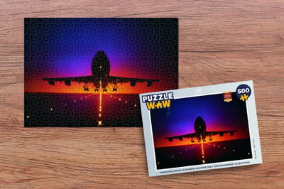 Puzzel Verschillende kleuren achter het opstijgende vliegtuig - Legpuzzel - Puzzel 500 stukjes