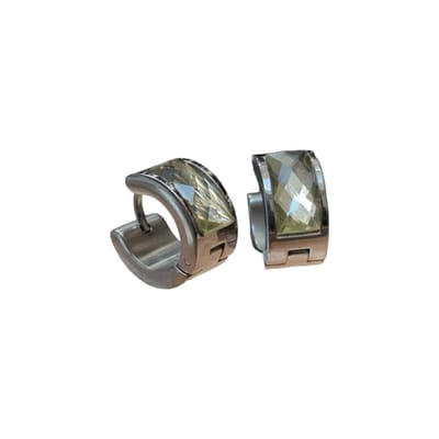 Aramat Jewels | Oorringen | Brede Stalen Oorringen met Grote Steen | Transparant | |7mm | Staal | Volwassenen | Verkleurd niet
