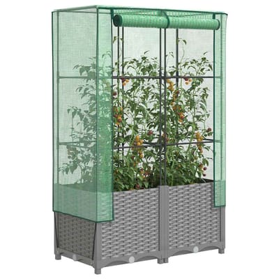 vidaXL - Plantenbak - verhoogd - met - kashoes - 80x40x138 - cm - rattanlook
