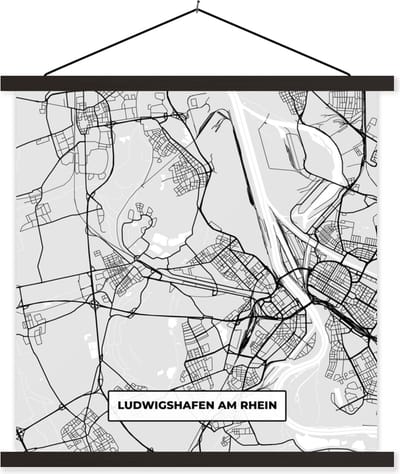 Posterhanger incl. Poster 60x60 cm - Schoolplaat - Plattegrond - Duitsland - Ludwigschafen Am Rhein - Kaart - Stadskaart - Textielposter - Zwarte latten - Stadskaart