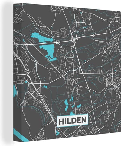 Canvas Schilderij Blauw – Duitsland – Plattegrond – Stadskaart – Kaart – Hilden - 20x20 cm - Wanddecoratie