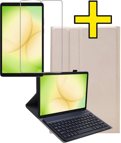 Hoesje - Geschikt voor Samsung Galaxy Tab A11 - Met Screenprotector - Toetsenbord Case - Keyboard Book Cover - Hoes - Goud