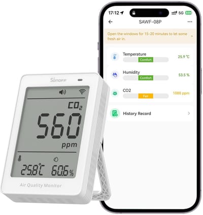 Luchtkwaliteit Monitor - CO2 Meter Detector - Gezond Binnenklimaat - Matter Compatibel NDIR Sensor