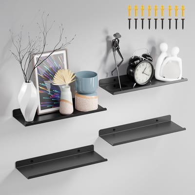 Famanu – Metaal wandplank - set van 4 - 30 cm - zwart - zwevende boekenkast - fotolijst - woonkamer - wanddecoratie