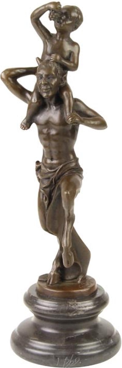 Bronzen beeld - Faun met kleine Bacchus - sculptuur - 29,6 cm hoog