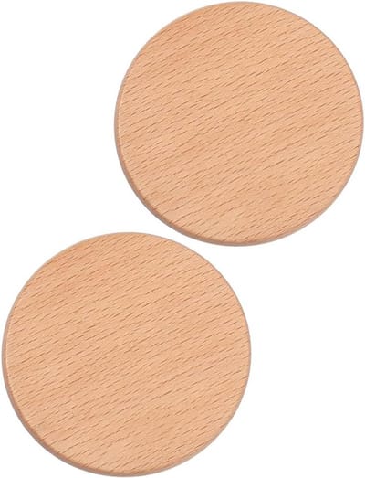 Set van 2 ronde onderzetters van natuurlijk beukenhout, hittebestendig, perfect voor koffie en thee, ideaal voor thuis en op kantoor