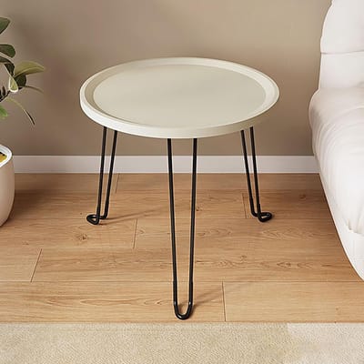 Opvouwbare bijzettafel - Rond tafeltje - Ruimtebesparend opbergen - Stevige stalen poten - 46x49x47cm - Wit