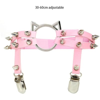 Ceinture porte-jarretelles en cuir sexy à pointes Cheville élastique pour jambe Harness Goth Rock Gothic Rivet Punk Chat Porte-jarretelles de cuisse Fille Femmes adjustable white