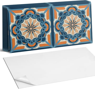 Coloray Plaktegels - Mandalapatroon met een bloemenmotief Wandtegel Zelfklevend - 60 cm x 30 cm - Blauw Plaktegels - 6 stuks - Rechthoek PVC Tegels - Plaktegels Keuken - Zelfklevende Vloertegels Badkamer - Vinyl Tegels Zelfklevend - Portugese Tegels