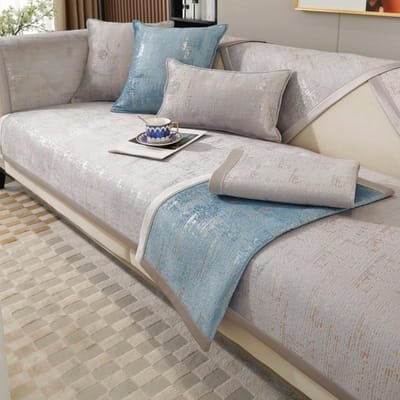 Housse de Canapé Jacquard Chenille Couleur Unie 1/2/3/4/5 Places Simplicité Coussin Fauteuil Protection Meuble Antidérapant Housse de Coussin 70x70cm 1pcs