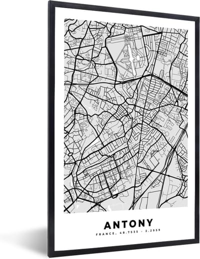 Fotolijst incl. Poster - Plattegrond - Kaart - Stadskaart - Frankrijk - Antony - 40x60 cm - Posterlijst