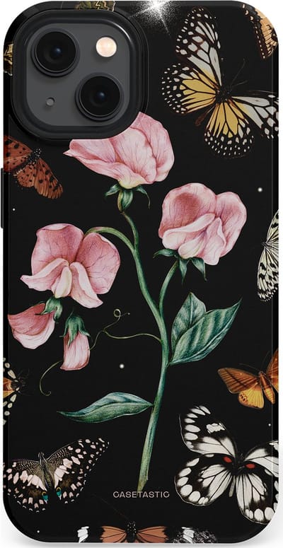 Casetastic hoesje geschikt voor Apple iPhone 13 - MagSafe - Dubbellaagse bescherming - Vleugels en bloemen - Fashion Case - Zwart Grijs Taupe
