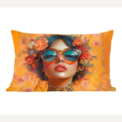 Sierkussens - Kussentjes Woonkamer - 60x40 cm - Vrouw - Bloemen - Aesthetic - Oranje
