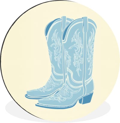 WallCircle - Wandcirkel - Muurcirkel - Illustratie - Cowboylaarzen - Patroon - Aluminium - Dibond - 30x30 cm - Binnen en Buiten
