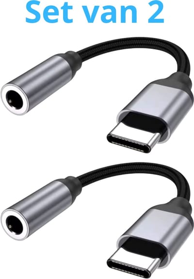 Set van 2 USB-C naar 3.5mm Jack Adapter - Spacegrey - USB-C naar Aux Kabel - Audiokabel USB-C - Headphone Jack Converter