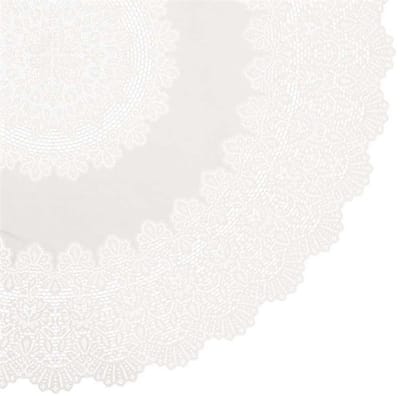 Unique Living tafelkleed/tafellaken - buiten/binnen - ivoor wit - Dia 152 cm - rond - kant look - weerbestendig