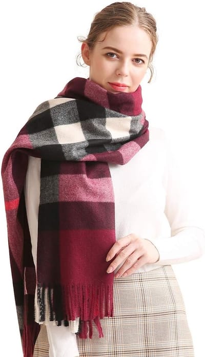 Winter Premium Plaid Cashmere Sjaal met Franje voor Dames en Heren - Oversized Tartan Sjaal met Klassiek Geruit Patroon, Zacht en Dikke Pashmina Deken voor Extra Warmte