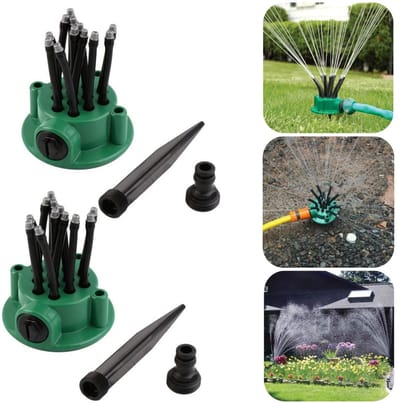 2 stuks Sproeiers - Gazonsproeier - Bloembedsproeier - Groenteberegeningssysteem - met 12 flexibele sproeikoppen - Grondsproeier - Tuinaccessoires - Voor tuinen, moestuinen, landbouwgrond, gazons, bloembedden (21,6*11,5 cm - Groen)