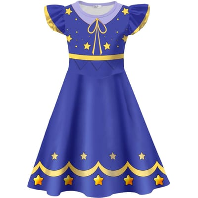 Costume Lily Lovebraids pour Fille Dessin Animé Imprimé Robe Halloween Temps de Jeu Tenue Lily Carnaval Fête d'Anniversaire Vestidos 5T(120) blue