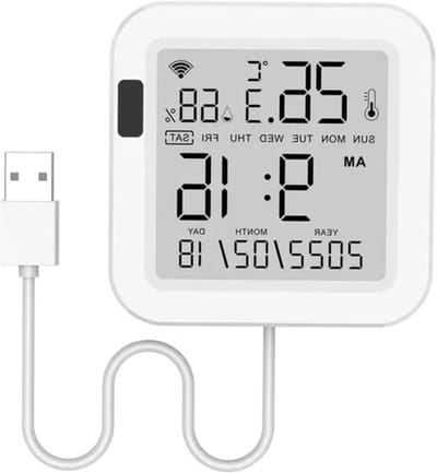 Slimme Thermo-hygrometer - Temperatuur Vochtigheid Sensor - Binnenklimaat Monitoren - App Bediening - 80 x 80 x 16 mm - Wit